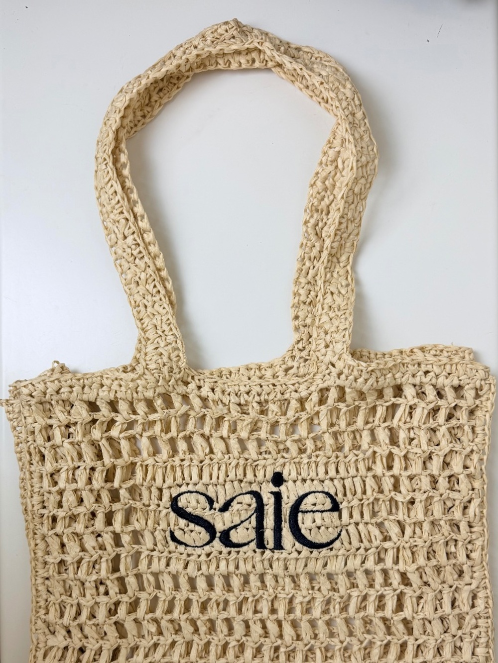 Saie Raffia Tote Bag Natural Papyrus Woven Crochet Beach Market Shoulder Bag